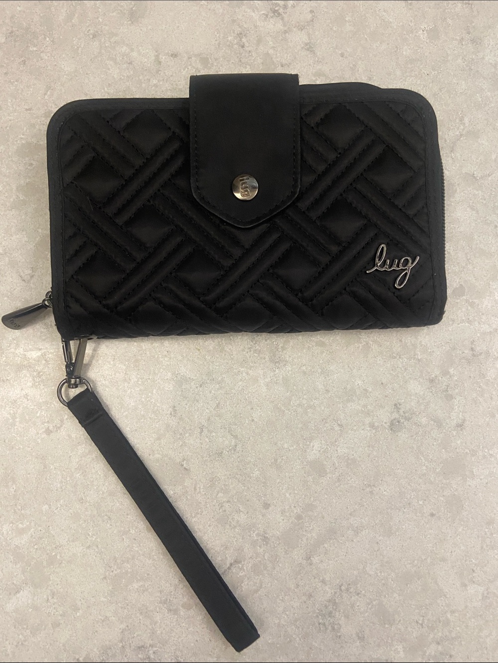 Lug Whirly Matte Black VL Foxtrot Wristlet, RFID Protection, Detachable Strap